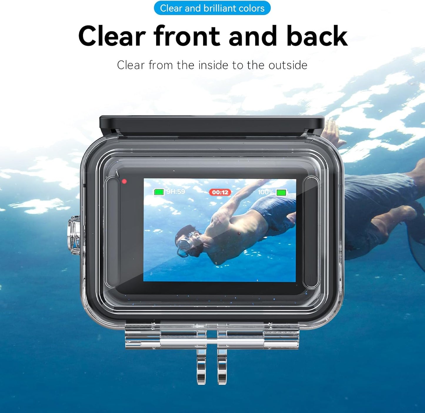 TELESIN Waterproof Case for GoPro Hero 13/12/11/10/9 Black, 60M/196FT with Quick Release Buckle Mount, Black, Acrylic, Camera Case, Waterproof