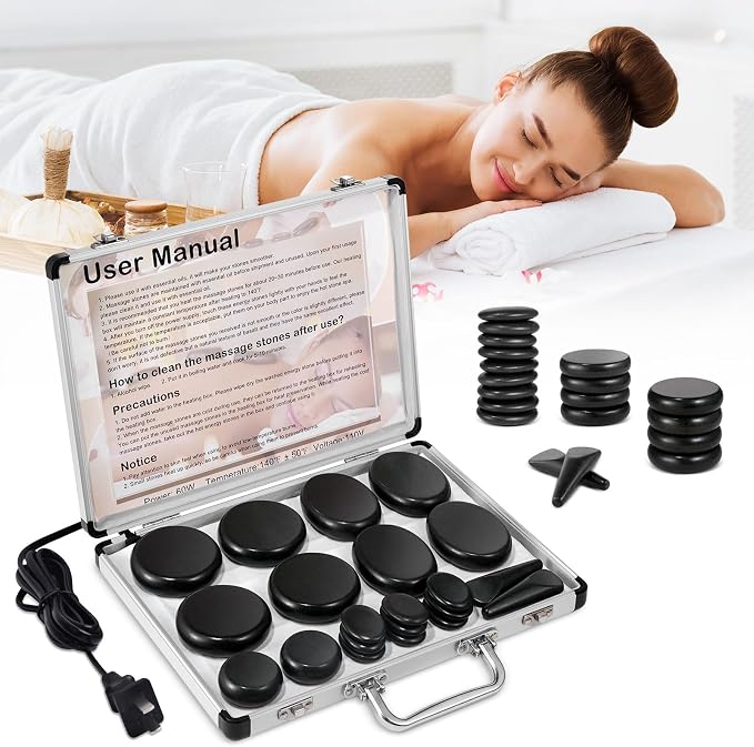 Hot Stones Massage Warmer Kit, Hot Rocks Basalt Massage Stones by Primachen