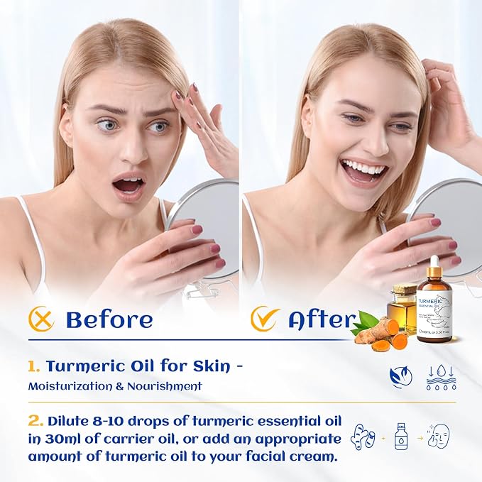 HIQILI 100ML Turmeric Oil for Face Skin Care, Aromatherapy, 100% Pure, Use - Image 2