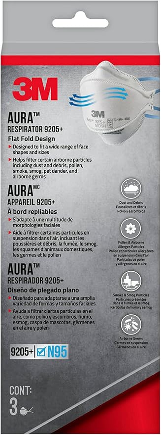 3M Aura Particulate Respirator 9205+ N95, Lightweight, 3 Panel Designed Helps - Image 2