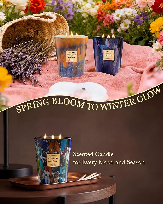 M&SENSE Large Soy Vanilla Sandalwood Scented Candle, 35oz 150 Hours 3-Wick - Image 5
