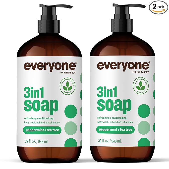 Everyone 3-in-1 Soap, Body Wash, Bubble Bath, 32 Ounce, Peppermint Tea Tree by Everyone