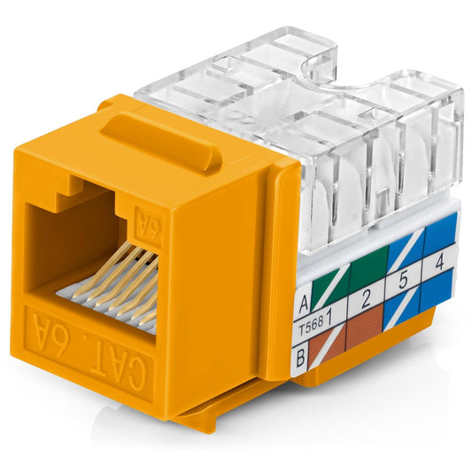Everest 90° Angled RJ45 Cat6A Keystone Jacks 20-Pack in Yellow - Slim Profile Female RJ45 Connectors - Cat 6A Keystone Jack - Compatible with 90° Angled Speed Termination Tool - easyJACK (B094WB91H3)