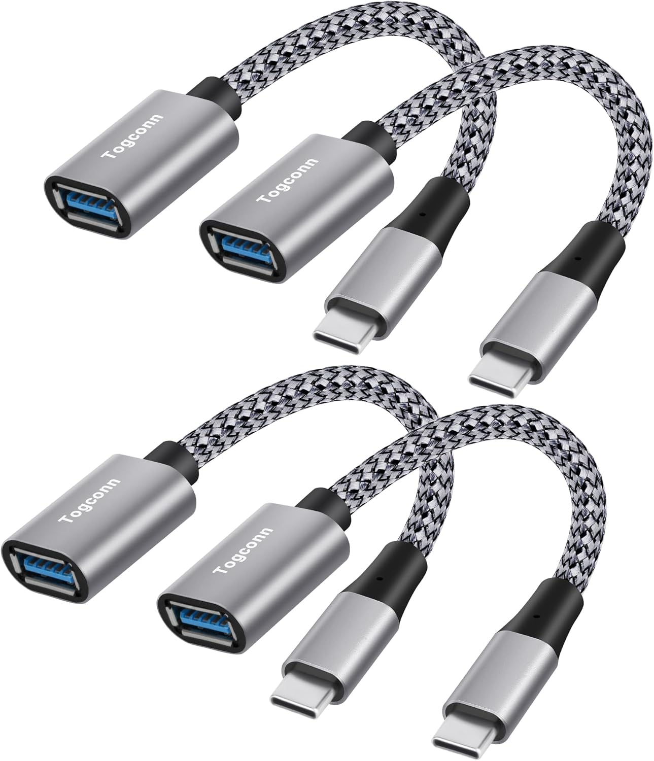 USB-C to USB 3.0 Adapter 4 Pack, Nylon Braided Type-C 3.1 OTG Cable USB C Male to USB A 3.0 Female Connector for iPhone15,iPhone15 ProMax,Samsung S23 Ultra, MacBook Pro, MacBook Air/Mini, Google Pixel