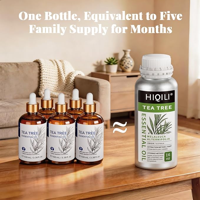HIQILI Tea Tree Oil 16 Fl Oz, for Skin, Soap Making, Includes Two Portable - Image 2