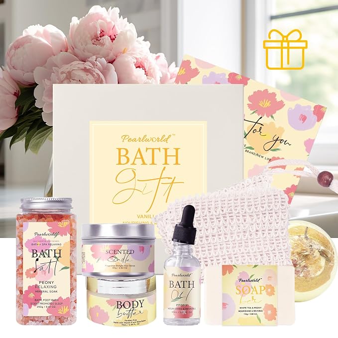 Peony Spa Gift Set for Women, Luxury 9 Pcs Bath Salts Set, Relaxation Gifts for - Image 4