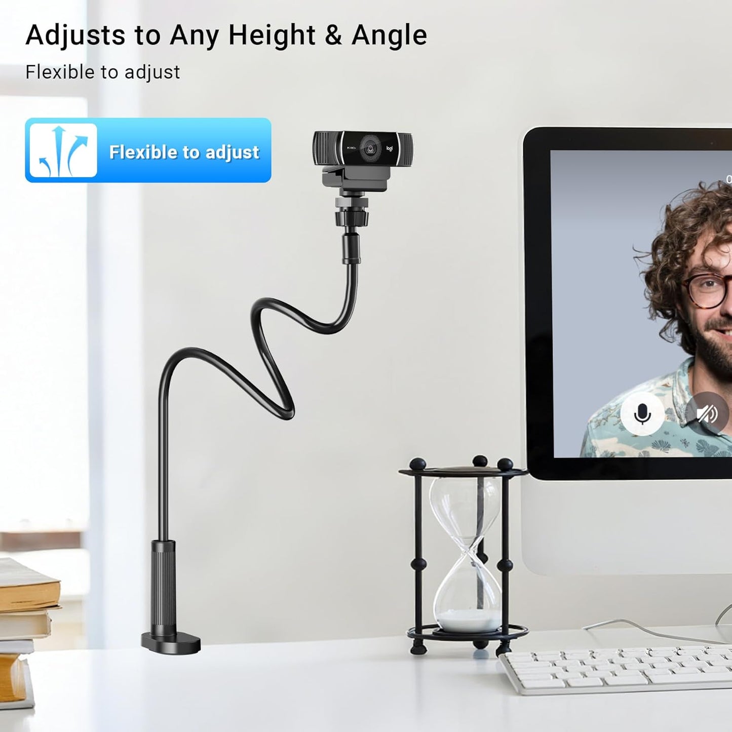 Flexible Webcam Stand Mount for Desk, Gooseneck Webcam Tripod with Clamp, Desktop Phone Holder & Table Top Tripod Compatible with Action Camera Gopro C922 C930e C920S C920 C615 C960 C920x Brio