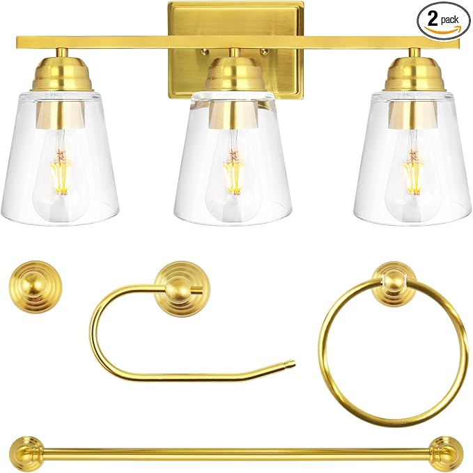 hykolity 3-Light Bathroom Vanity Light, 5-Piece All-in-One Bathroom Set by hykolity