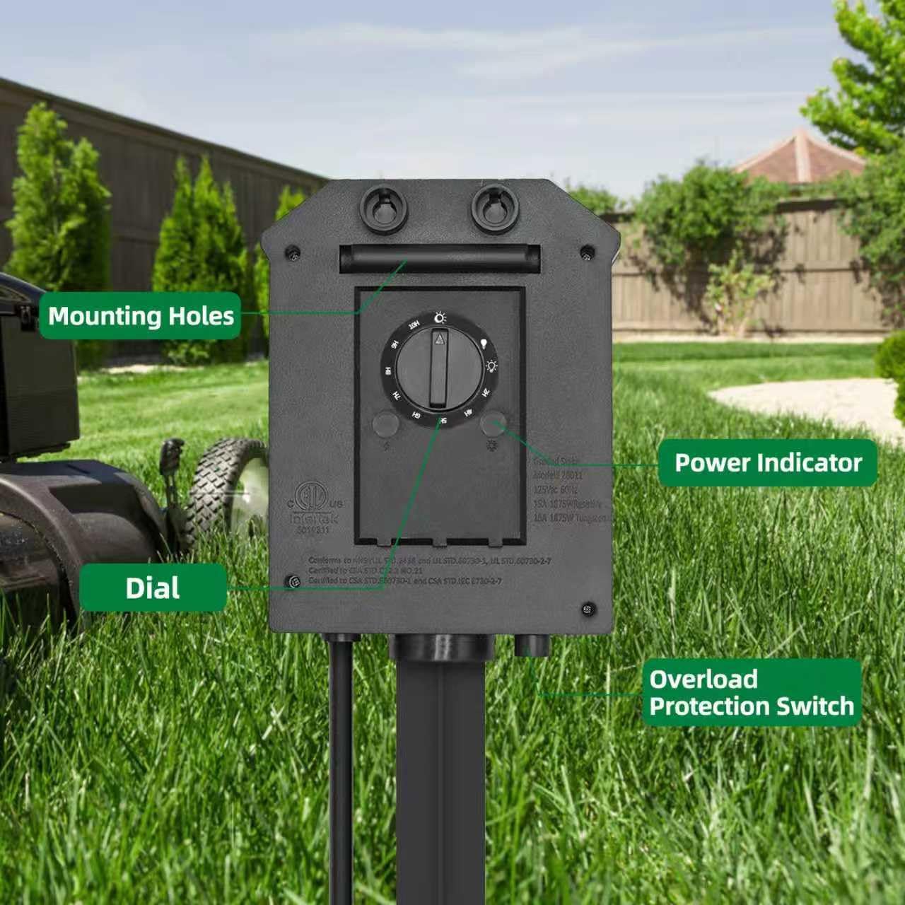 TiFFCOFiO Outdoor Power Strip Timer, Dusk to Dawn Light Sensor Countdown, 100 Feet Extension Cord Waterproof, 6 Grounded Outlets for Halloween and Christmas Decorations, ETL Listed (100 FT)