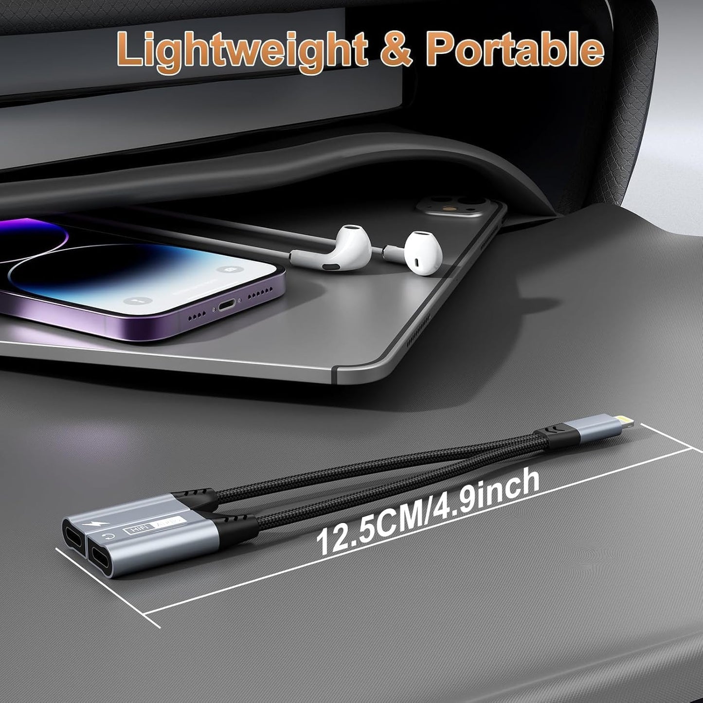 Magnetic Lightning to Dual Lightning AUX Adapter, [Apple MFi Certified] 2 in 1 iPhone Audio and Charger Splitter, Dongle Compatible with iPhone 14/13/12/11/XS/XR/7/8 and iPad,SupportsCharging & Audio