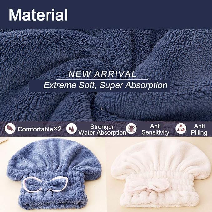 Jseng 3PC Microfiber Hair Towel Caps, Extreme Soft & Ultra Absorbent, Fast - Image 5
