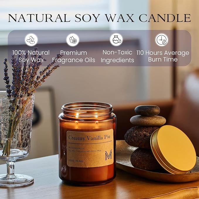 M&SENSE Creamy Vanilla Pie Scented Christmas Candle Gift | 19.4oz, 115-Hour - Image 5