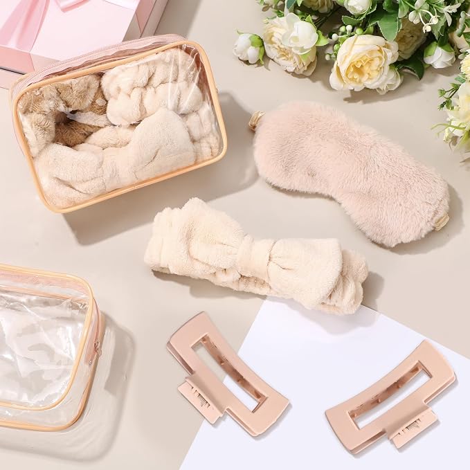 Hoteam 24 Pcs Spa Party Favors Supplies 6 Spa Headband 6 Plush Sleep Eye Mask 6 - Image 3