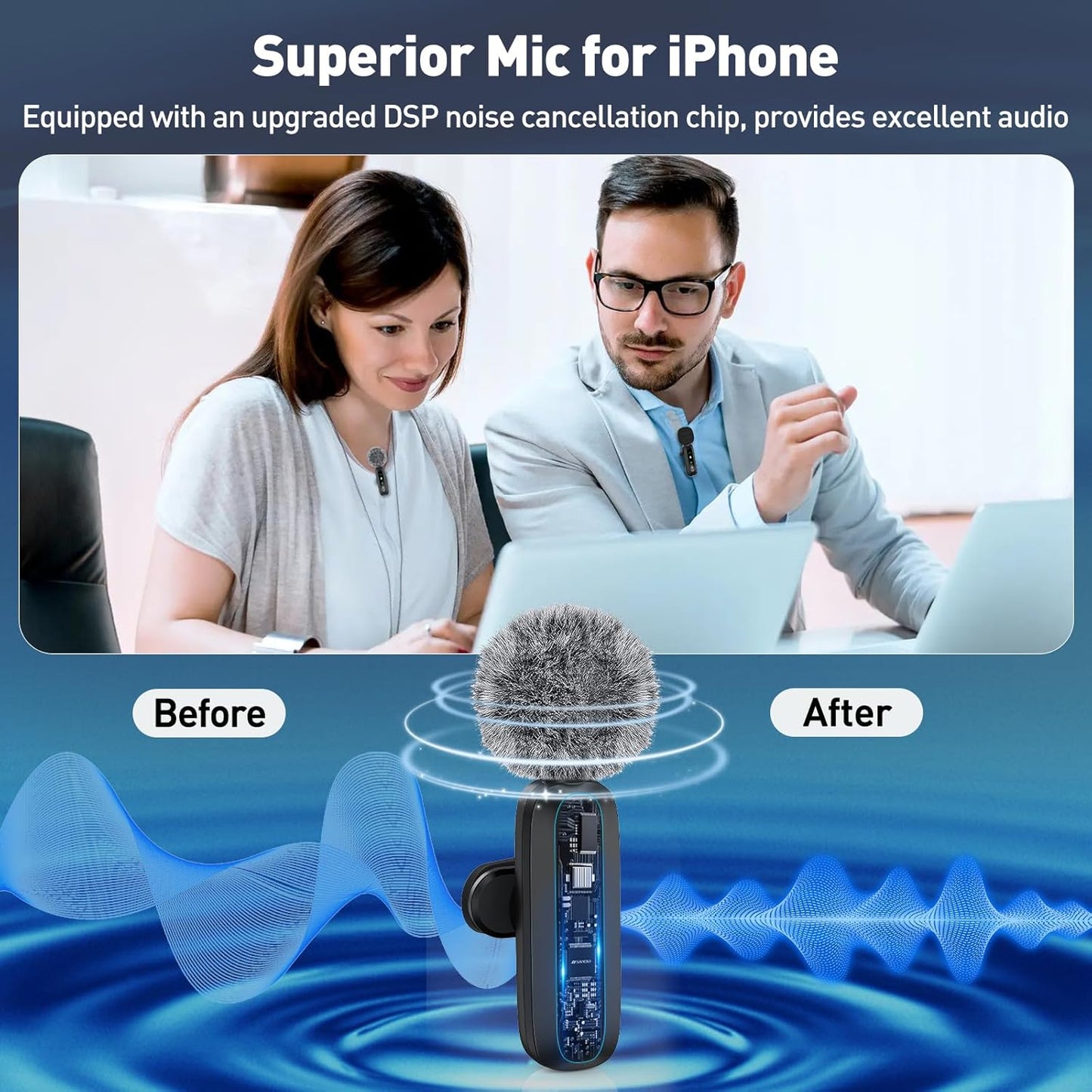 Wireless Lavalier Microphone for iPhone Recording Clip-on Mini Mic for iPhone/for iPad Video Recording with Rotatable Clip&Denoise Recording, Portable Mic Set for Content Creators