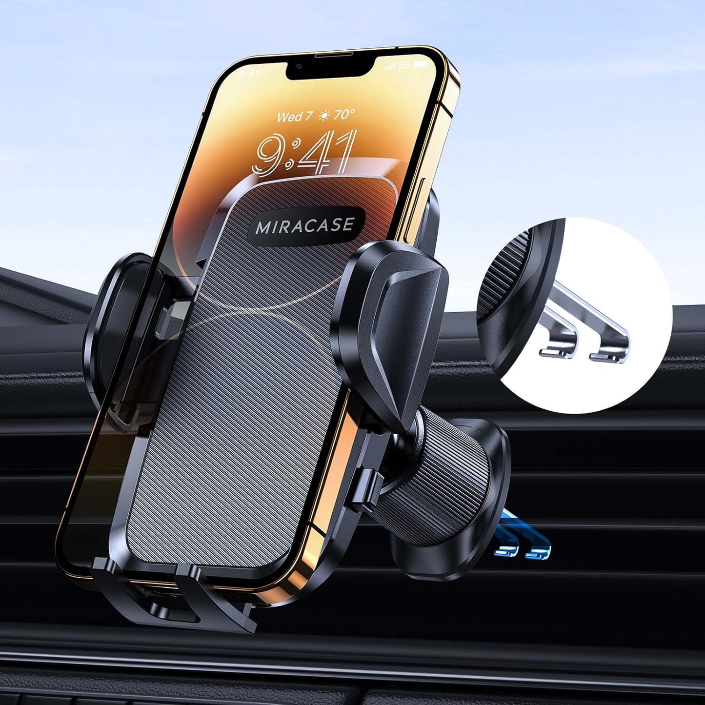 Miracase Phone Holders for Your Car with Upgraded Double Metal Hook Clip, Air Vent Cell Phone Car Mount, Universal Automobile Cradle Fit for iPhone Android and All Smartphones, Light Black