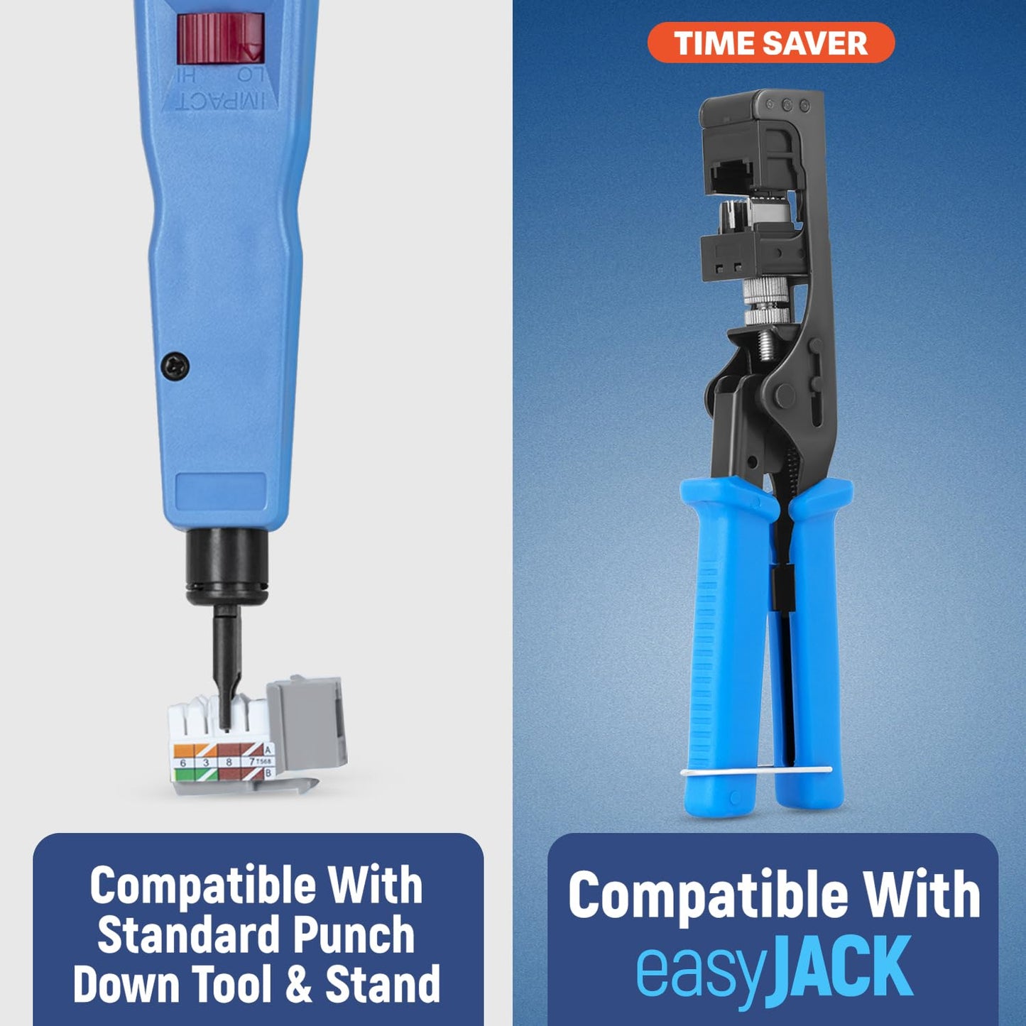 Everest 90° Angled RJ45 Cat6 Keystone Jacks 50-Pack in Gray - Slim Profile Female RJ45 Connectors - Cat 6 Keystone Jack - Compatible with 90° Angled Speed Termination Tool - easyJACK (B094WB91H3)