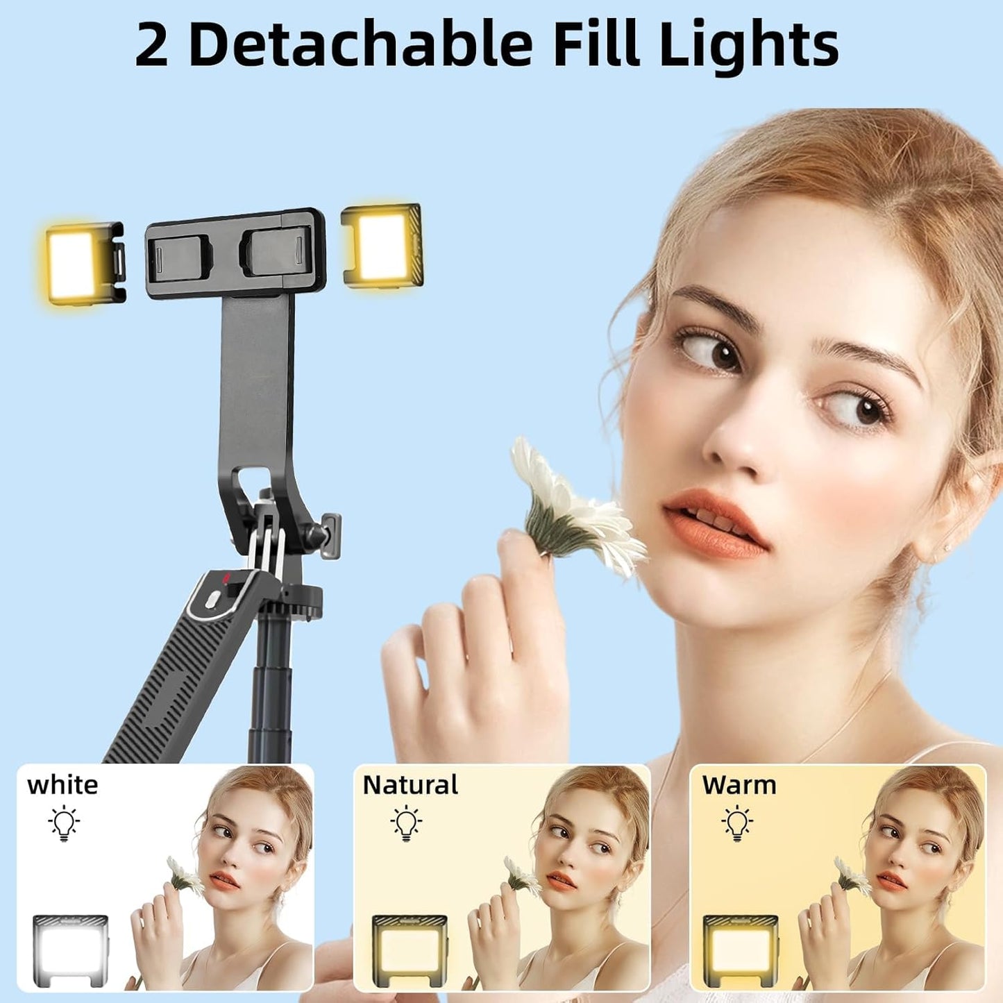 WOVTE 71" Selfie Stick with 2 Lights, Extendable Stand for iPhone, Selfie Stick with Remote, Portable Phone Tripod for Cell Phone Compatible with iPhone/Android, Camera & GoPro