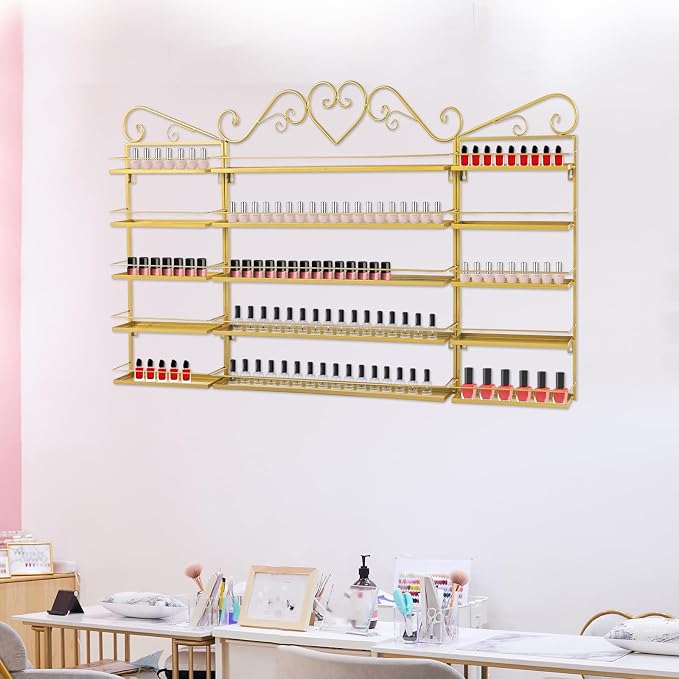 5-Tier Wall-Mounted Nail Polish Storage Racks Set of 3, Metal Cosmetic Display - Image 4