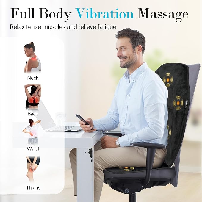 Back Massager with Heat, 5 Vibrating Modes & 2 Heat Levels, Back Massager Chair - Image 2