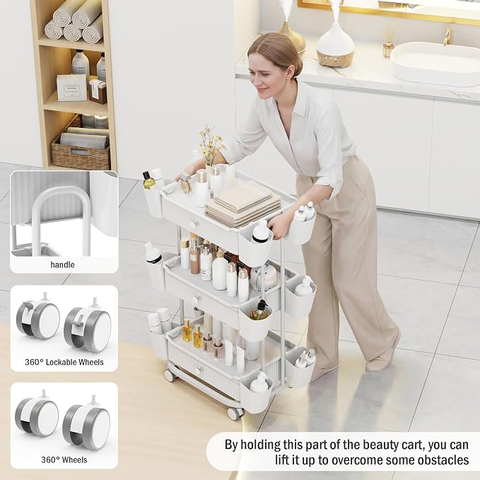 3 Tier Drawer Shelf Beauty Cart - Image 4
