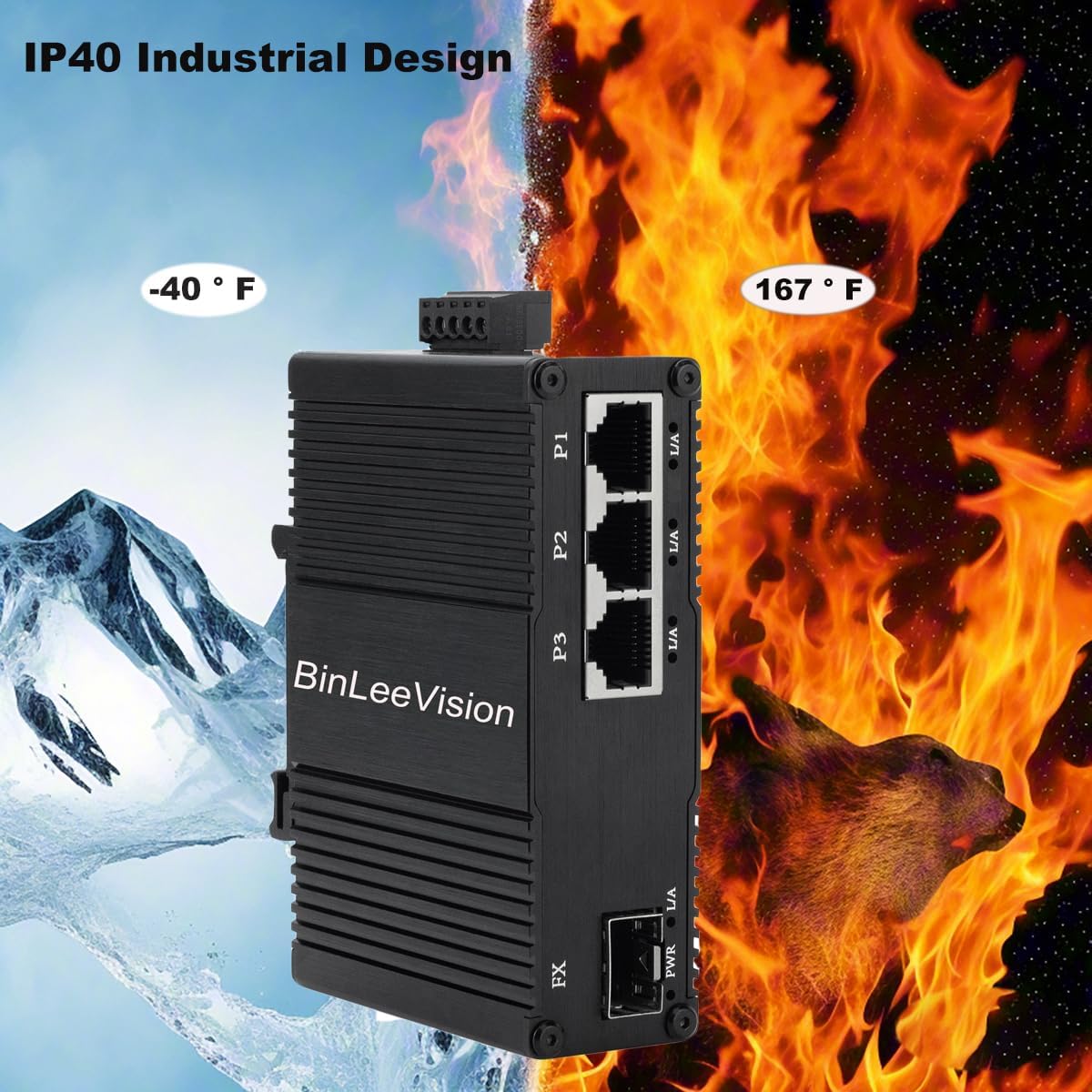 Industrial Mini Gigabit Ethernet Switch 3-Port RJ45 10/100/1000BASE-T+1-Port SFP Slot,Unmanaged Network Switch,Network Hub,Dinrail Mount or Wall-Mount,Plug & Play,Fanless (3 RJ45+ 1SFP)