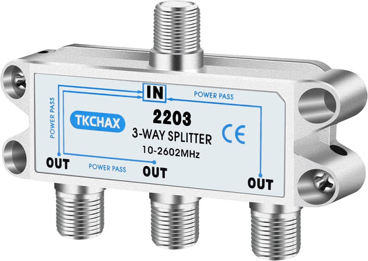 3 Way Coaxial Cable Splitter,Support 10-2602MHz, RG6 Compatible, Nickel-Plated for Cable Splitter,Work with CATV, Satellite TV,Antenna System and MoCA Configurations