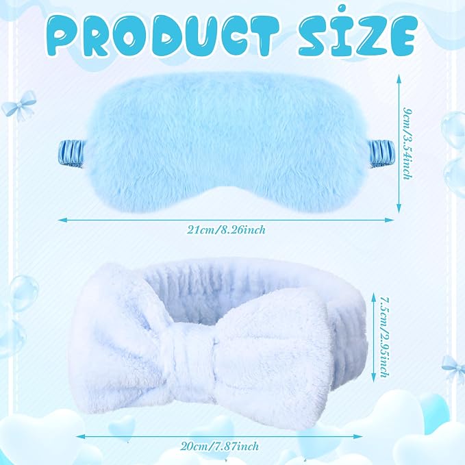 Jexine 24 Pcs Spa Slumber Party Headband Plush Sleep Eye Mask Bulk Bow Hair - Image 2