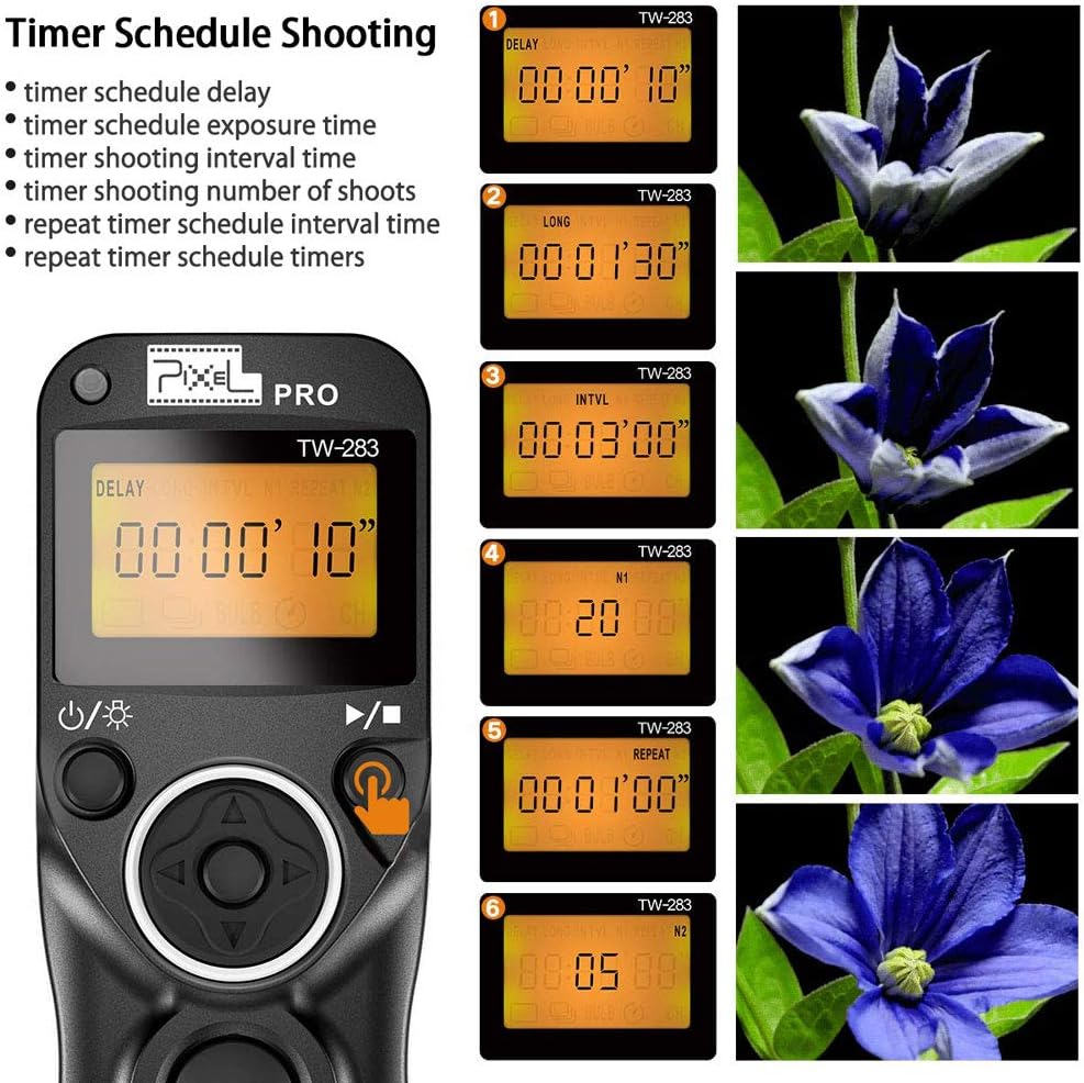 Wireless Shutter Release Comaptible for Canon, Pixel TW-283 E3/N3 Wireless Remote Control Timer Shutter Release Cable Compatible for Canon EOS 1300D 1100D 760D 750D 5D IV III 1D 6D II 7D