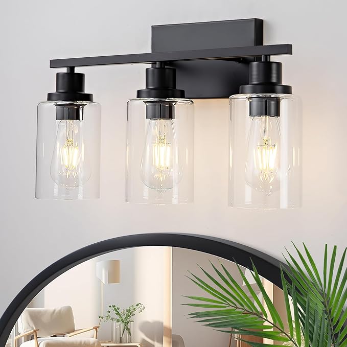 3 Light Bathroom Light Fixtures Black Vanity Light Over Mirror Modern Farmhouse by HCCZLighting
