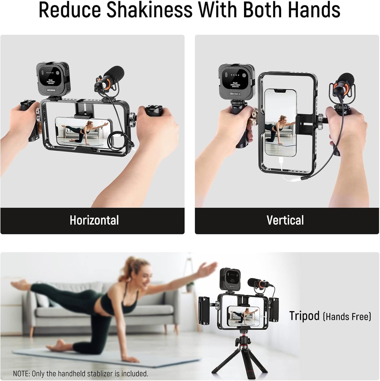 NEEWER Phone Stabilizer Video Rig Kit, Aluminum Handheld Phone Cage with Silicone Handles&Adjustable Phone Clip Compatible with iPhone 14 Plus 14 Pro Max 13 Pro Max Samsung for Vlogging Live Streaming