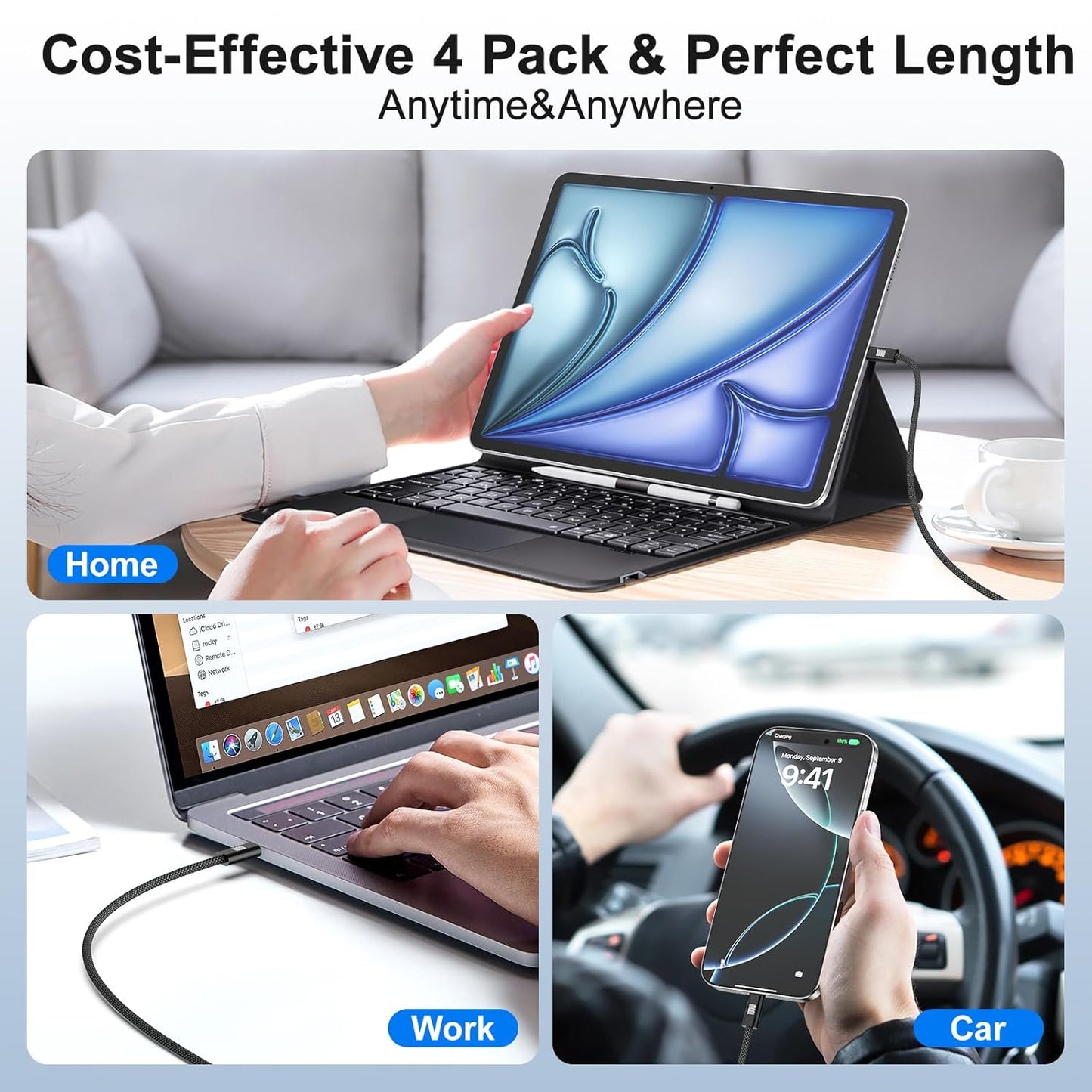 USB C to USB C Cable (3FT, 4Pack), 5A Fast Charging Nylon Braided USB-C to USB-C Phone Charger Type C Cable for iPhone Air 17 16 15 Pro Max,Samsung S25/S24 Ultra,MacBook Pro/Air,iPad,Pixel,PS5,Switch