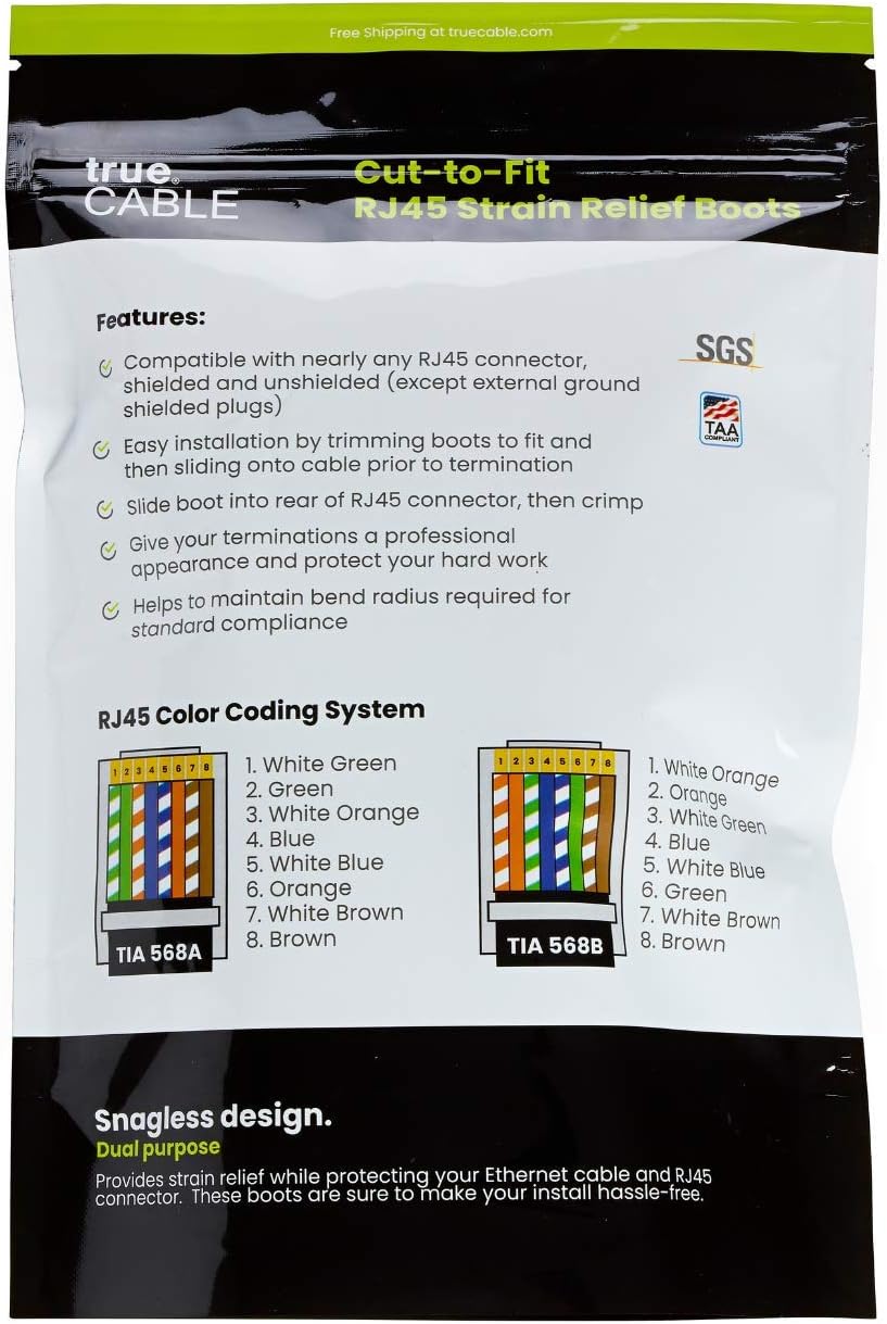 trueCABLE RJ45 Strain Relief Boots, Small 5.5 to 7.0mm Cut-to-Fit PVC Plug Cover, Transparent, 100 Pieces