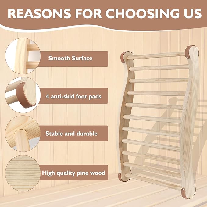 Sauna Backrest Sauna Accessories Wooden Slip-Resistant Non-Toxic Comfortable - Image 4