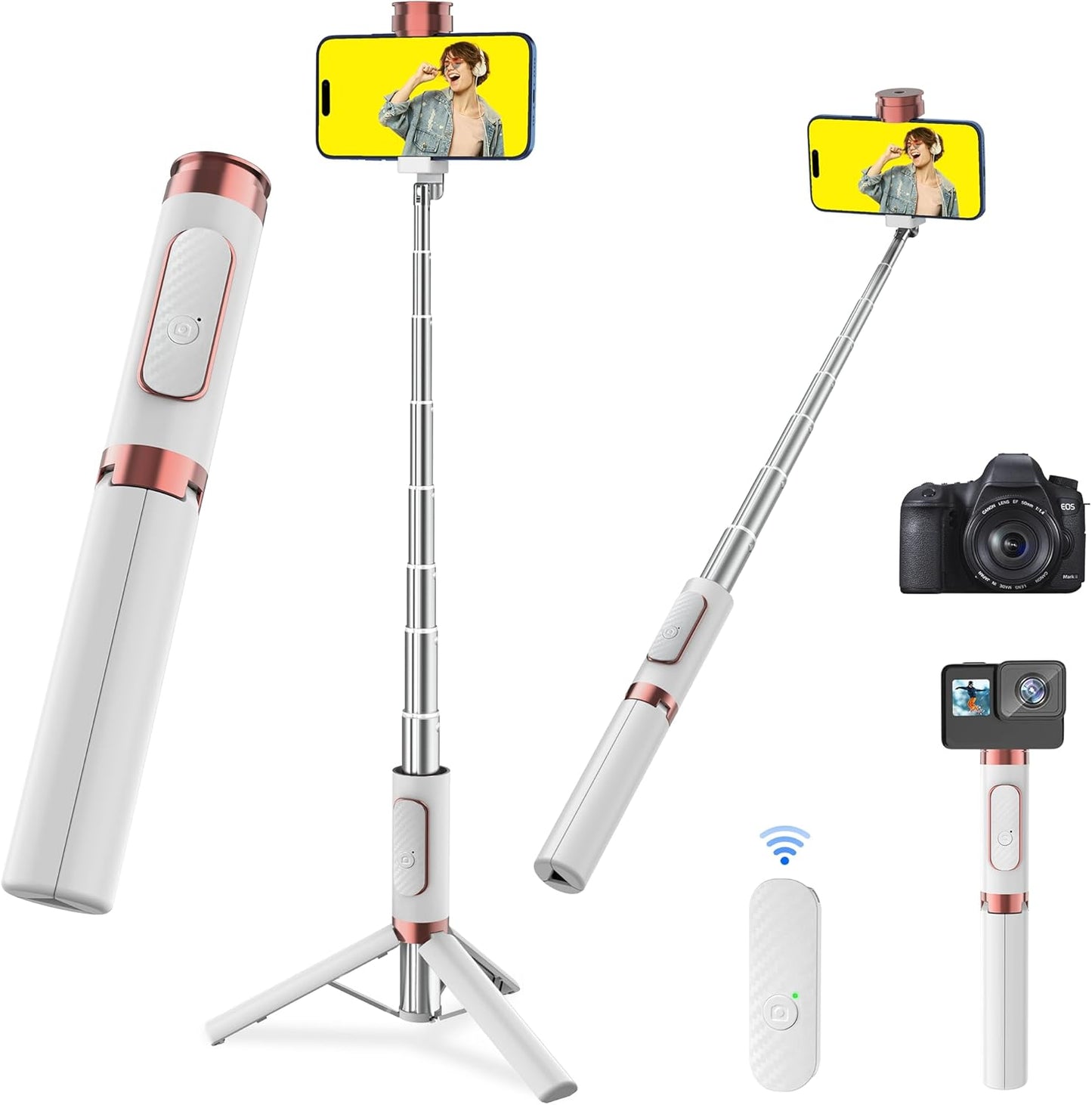 CellphoneTripod with Remote, Aluminum Alloy Selfie Stick Tripod, Best Foldable Mini Extendable Tripod Stand 270° Rotation Compatible with iPhone/Android Travel Essentials
