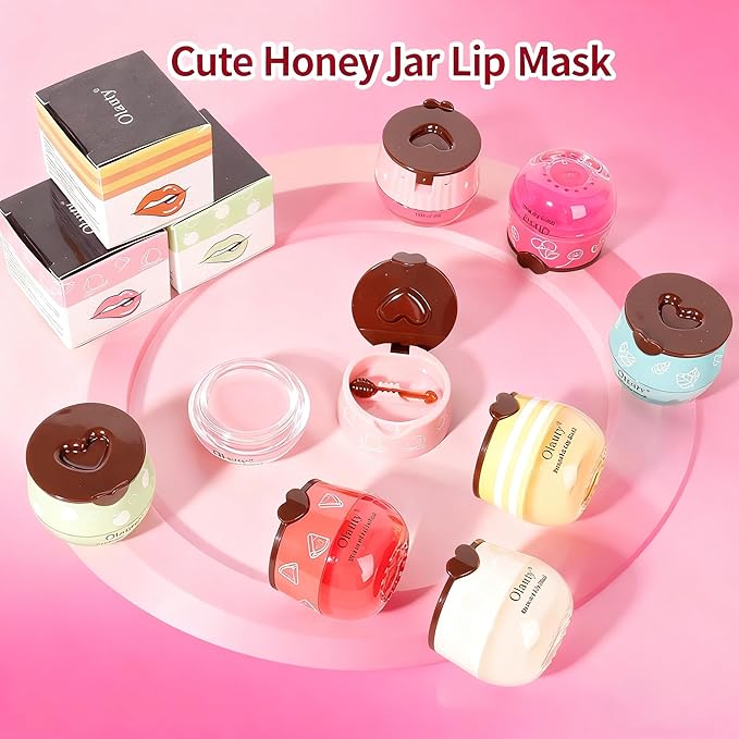 9Pcs Bee Lip Balm Honey Pot, Lip Mask Skincare, Strawberry, Watermelon - Image 9