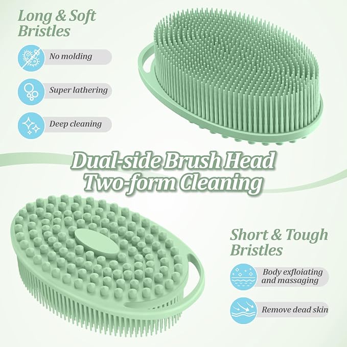Silicone Back/Body/Face Scrubber & Soft Bath Glove Set 4PCS, Gentle Exfoliating - Image 4