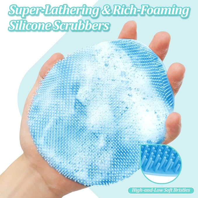 Silicone Back/Body/Face Scrubber & Soft Bath Glove Set 4PCS, Gentle Exfoliating - Image 5