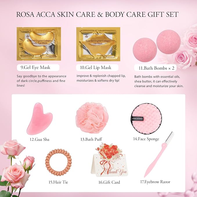 Mother's Day Gifts for Mom, Rose 23 Pcs Facial Skin Care Set, Bath and Body - Image 5