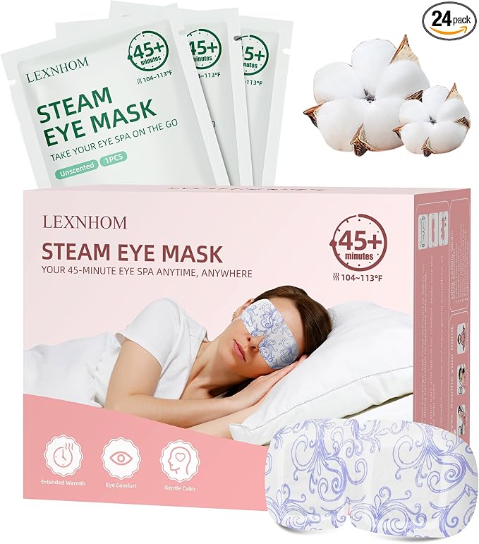 Self Heating Eye Mask for Dry Eyes 24 Pack, 45+ Min Steam Eye Masks Disposable by Unknown