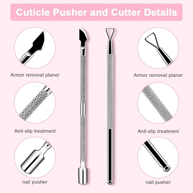 HOFASON 2PCS Cuticle Pushers and Nail Polish Remover, Stainless Triangle Nail - Image 2