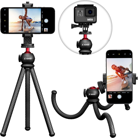 SquidGrip Flexible Cell Phone Tripod and Portable Action Camera Holder - Compatible with iPhone, GoPro, Android, Samsung, Google Pixel and All Mobile Phones Red