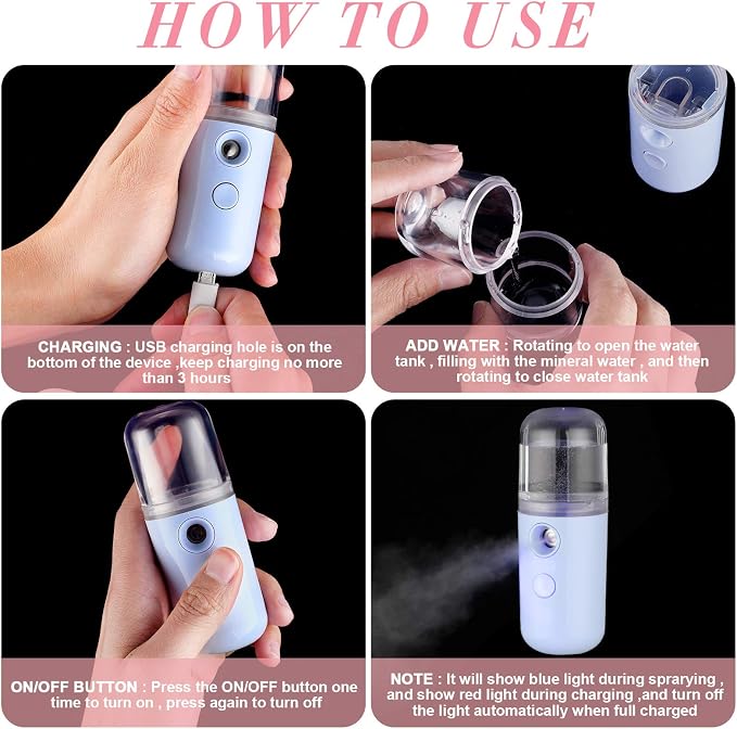 Honoson 2 Pack Nano Facial Mister Spray Bottle Handheld Humidifier Portable - Image 3