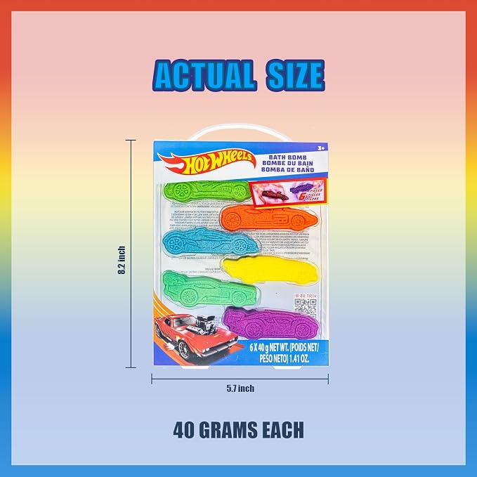 Hot Wheels 6 Piece Bath Bombs for Kids, Bubble Gum Scented, Bath Toys for Kids - Image 7