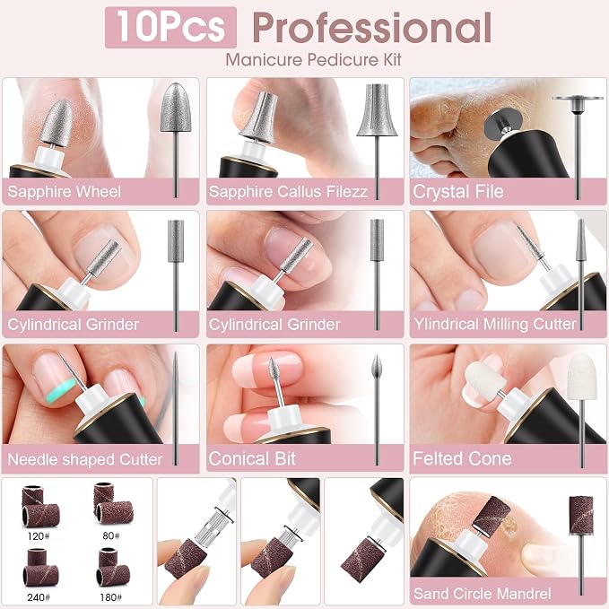 Electric Nail Drill, Professional Manicure Pedicure Kit, Cordless Electric Nail - Image 9