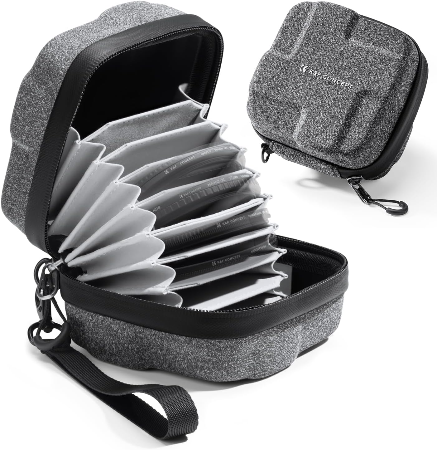 K&F Concept 10 in 1 Lens Filter Case, Hard Shell Camera Filter Pouch Up to 82mm with Hand Strap, Waterproof Camera Lens Filter Storage Wallet for ND UV CPL Filter Pouch