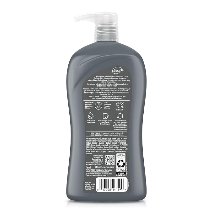 Dial Men 3in1 Body, Hair and Face Wash, Hydro Fresh, 32 fl oz - Image 6