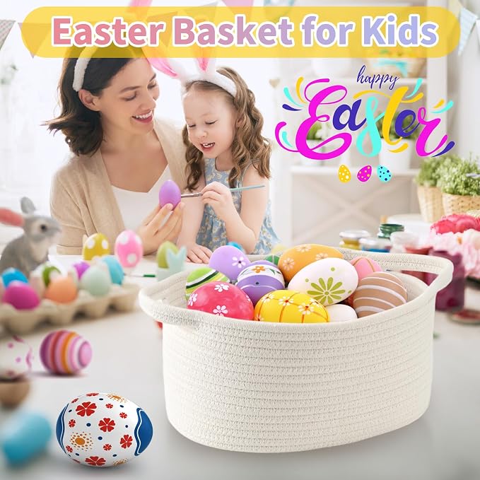 Happyiren Cute Woven Gift Basket – Beige Empty Gift Basket - Image 3