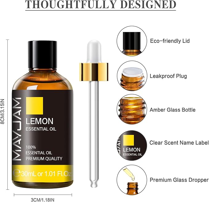 Lemon Essential Oil 30ML/1.01FL.OZ, MAYJAM Premium Lemon Oil Essential Oils - Image 6