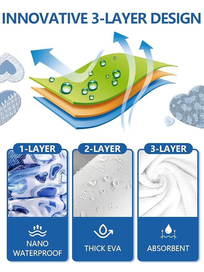 Years calm Terry Lined Shower Cap, Triple Layer Heart Motifs, Waterproof - Image 3