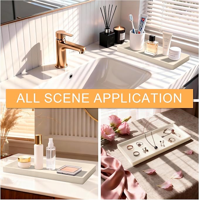 Bathroom Vanity Tray Beige, Silicone 11.8 x 5 Inch Toilet Tank Tray Decor - Image 6